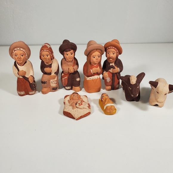Other - Peruvian Nativity 3" Figurines Hand Painted Clay Pottery Mini Folk Art Andean